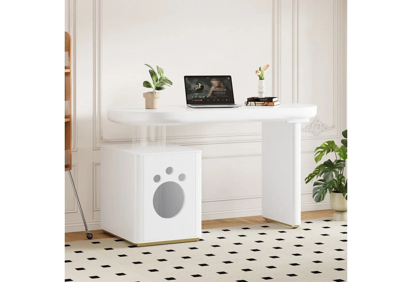 STILVORA Schreibtisch mit Haustierbett Weiß MDF - Bild 2