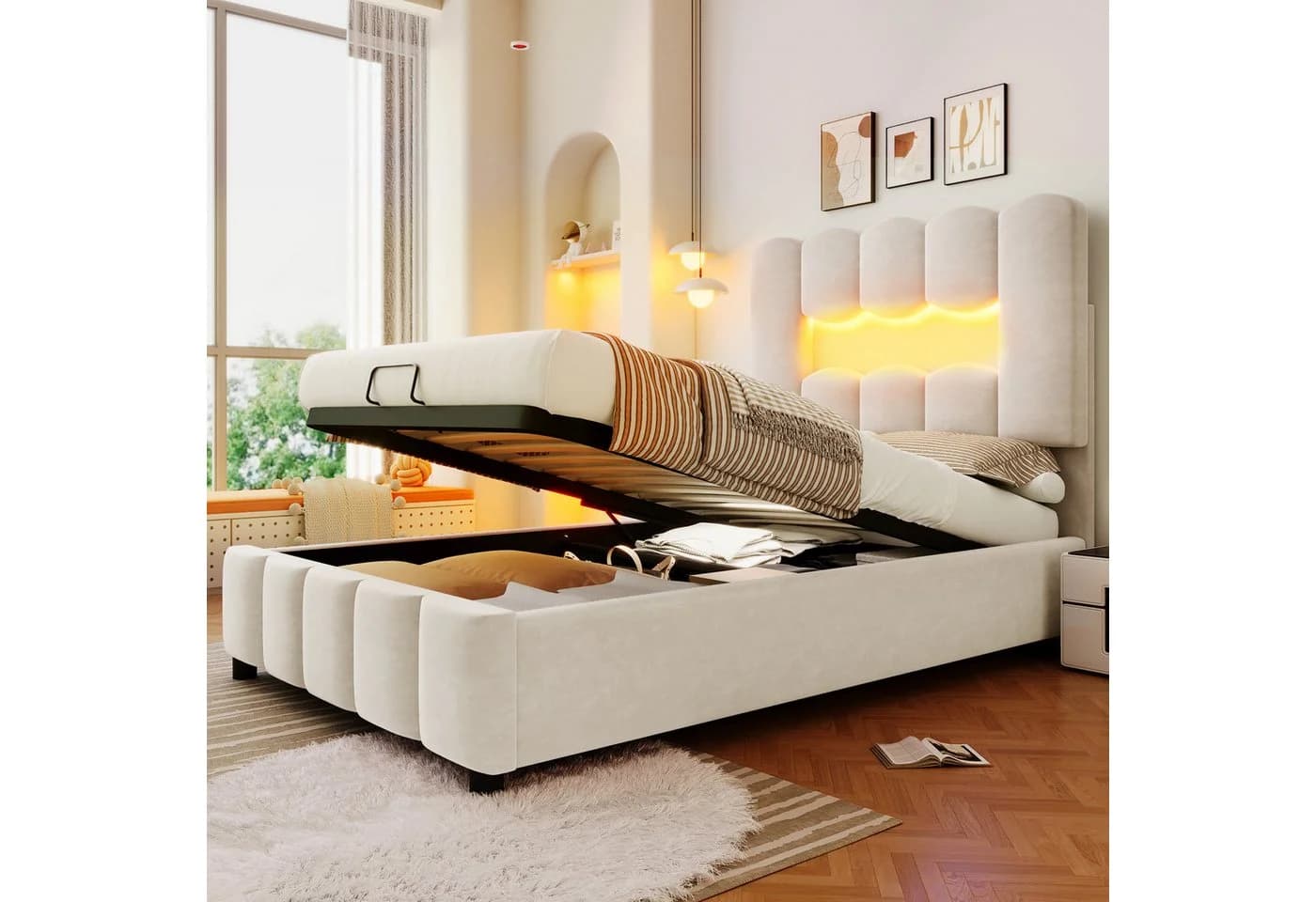 STILVORA Polsterbett 90x200 cm LED-Licht Kinderbett Samt - Bild 2