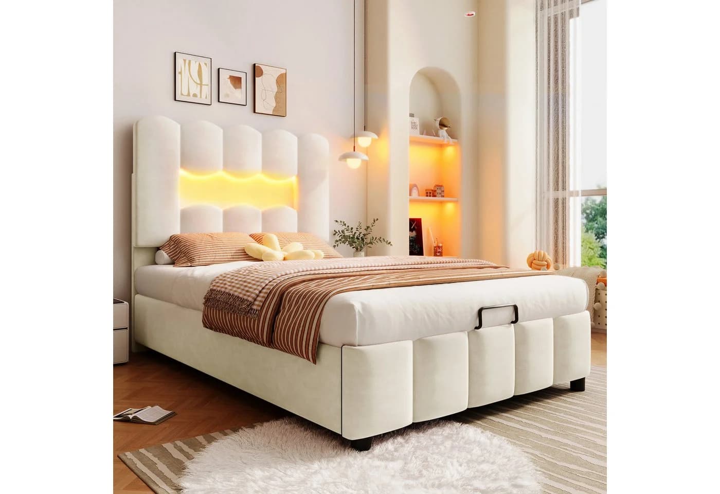 STILVORA Polsterbett 90x200 cm LED-Licht Kinderbett Samt - Bild 3