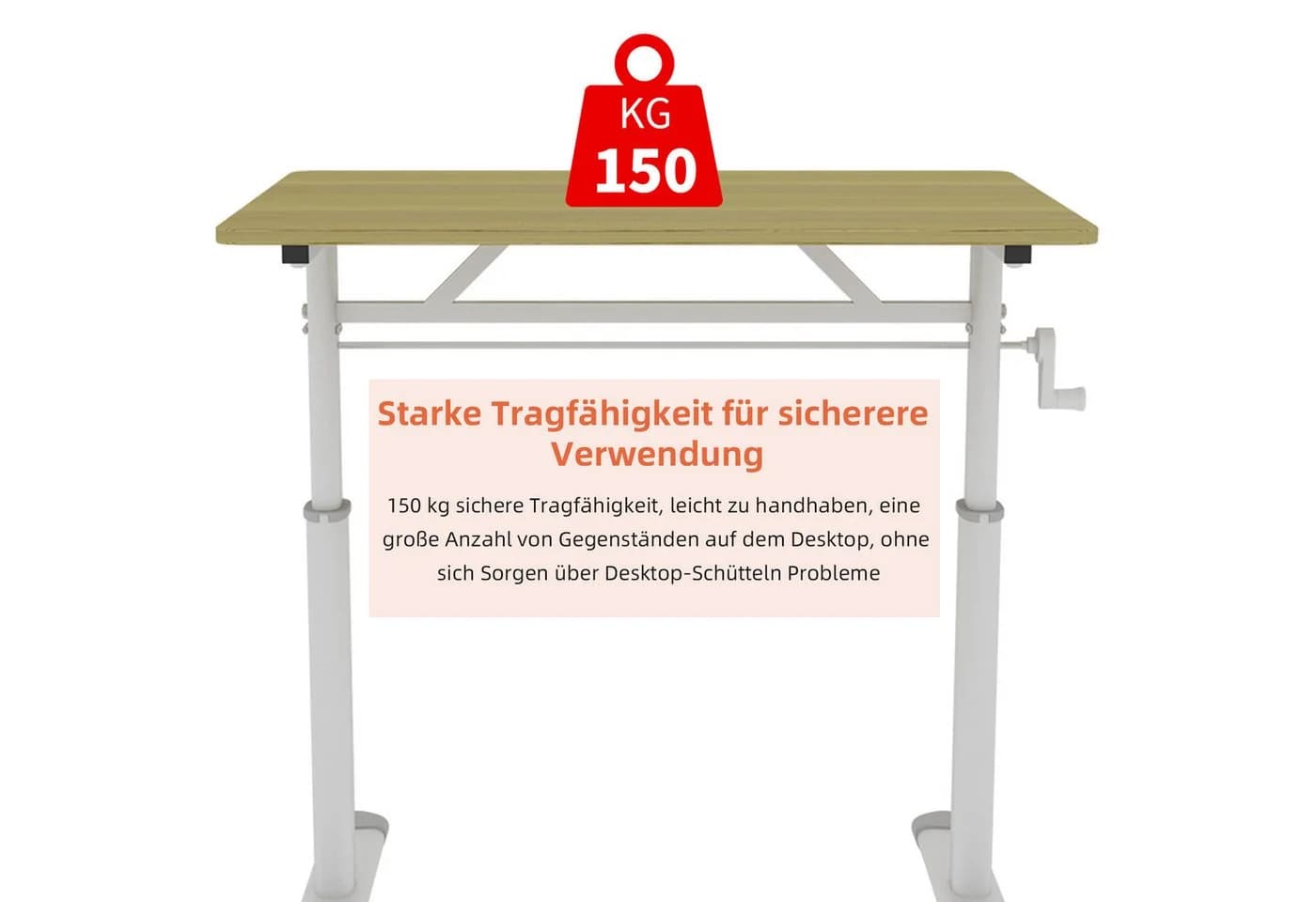 STILVORA Höhenverstellbarer Schreibtisch mit Handkurbel Holzfarben - Bild 5
