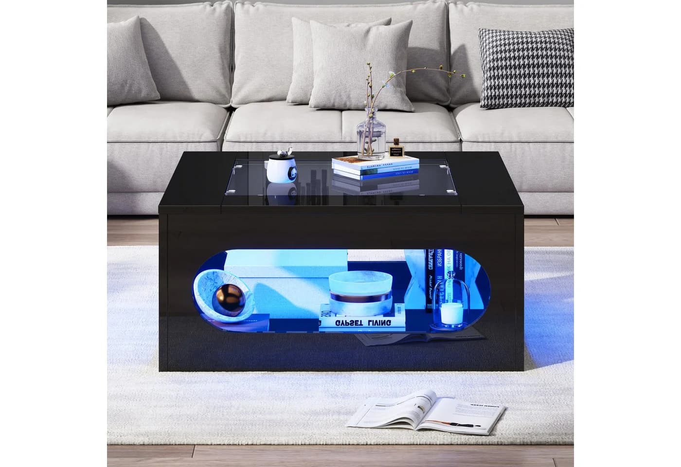 STILVORA Couchtisch mit LED-Beleuchtung und Glasplatte Schwarz