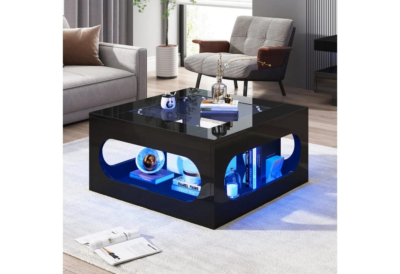 STILVORA Couchtisch mit LED-Beleuchtung und Glasplatte Schwarz - Bild 2