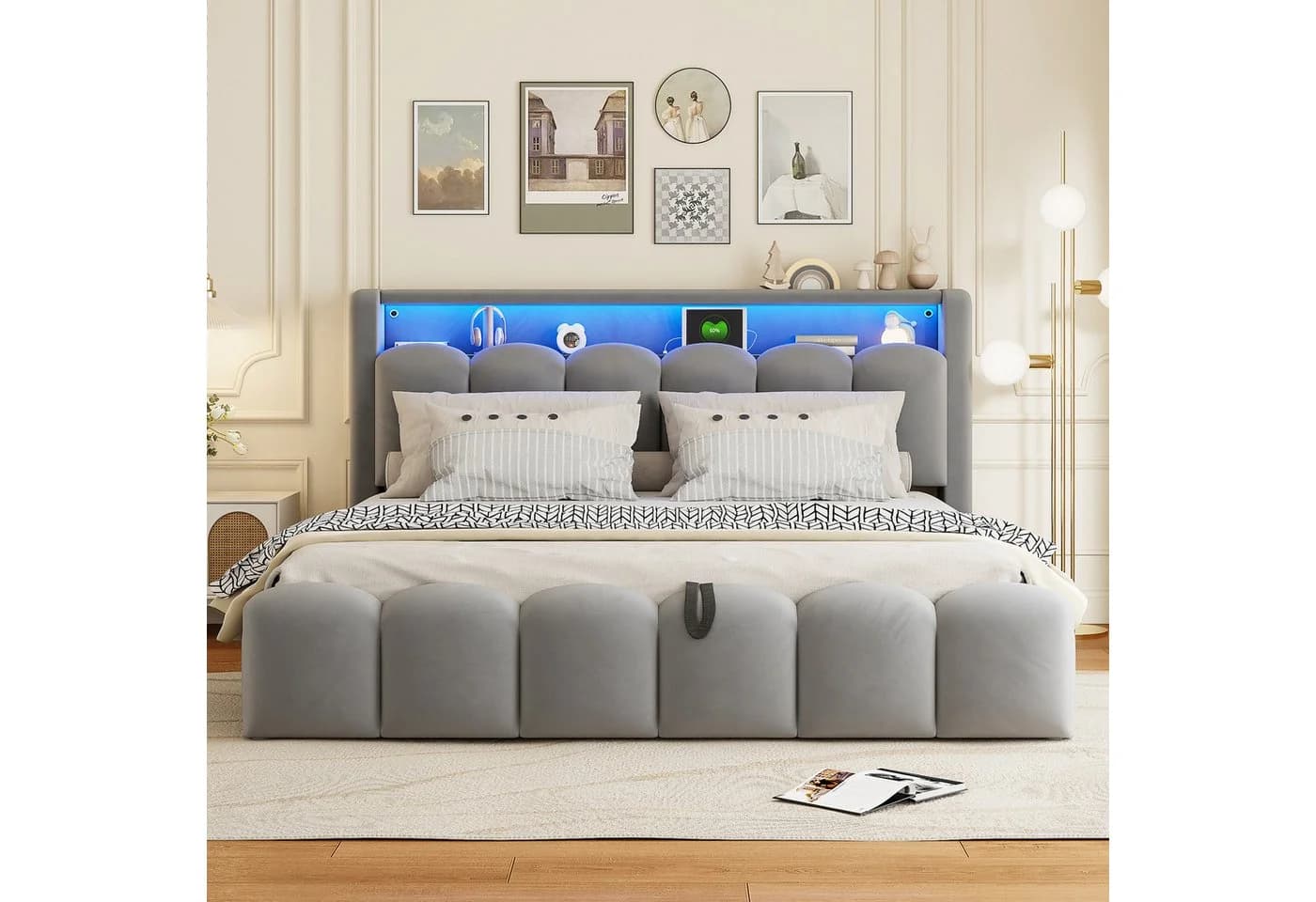 STILVORA Polsterbett 180x200 mit Bettkasten, LED & USB-C
