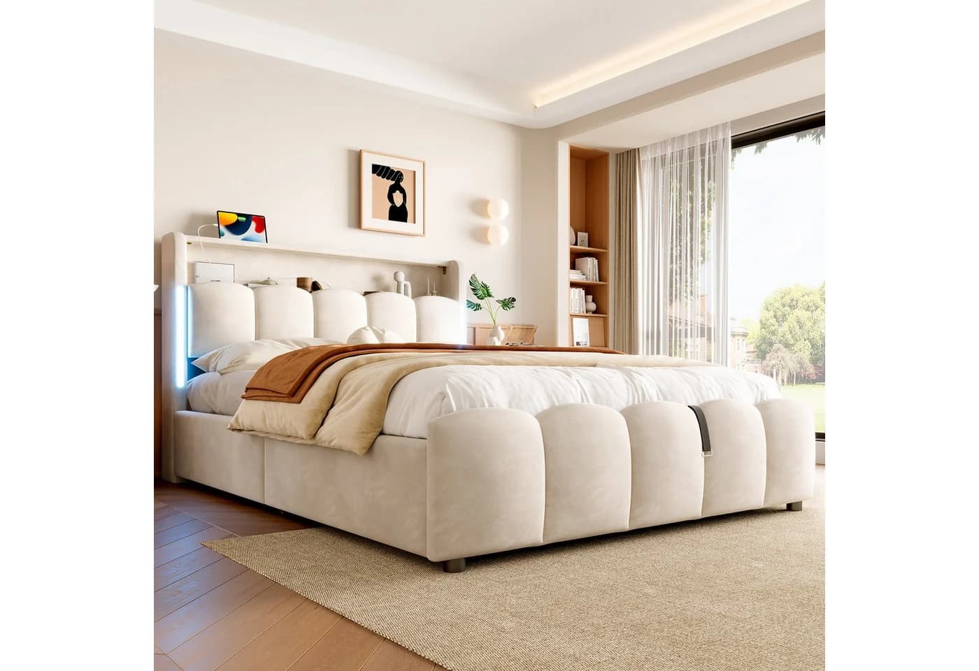 STILVORA Polsterbett 140x200 cm mit LED-Beleuchtung Beige - Bild 2
