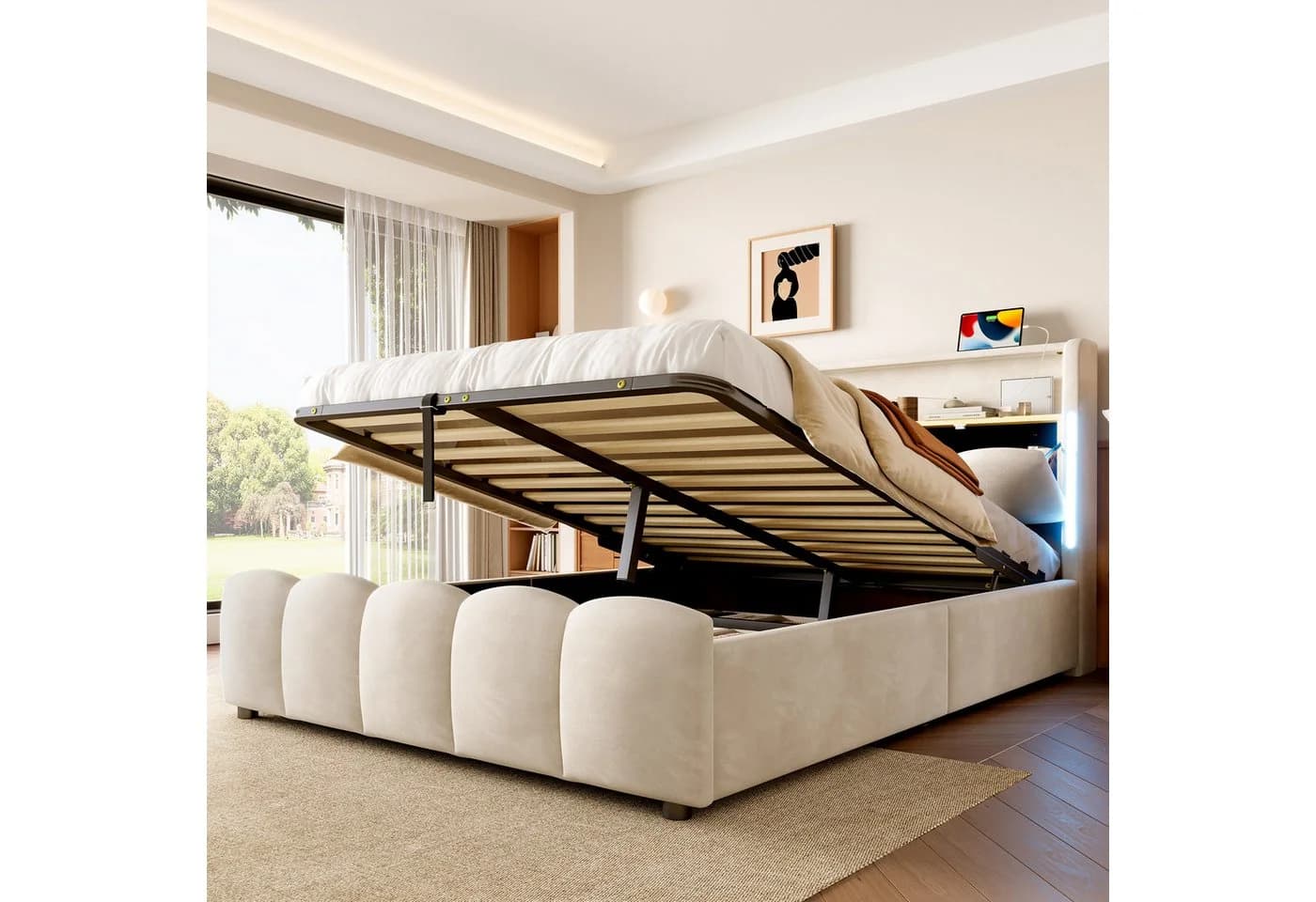 STILVORA Polsterbett 140x200 cm mit LED-Beleuchtung Beige - Bild 3