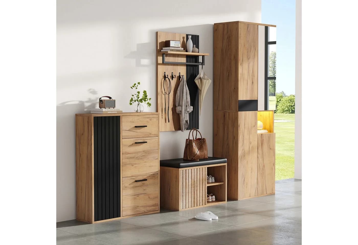 STILVORA Garderoben-Set mit Sitzbank, 4er-Set Wandgarderobe mit Schuhschrank - Bild 3