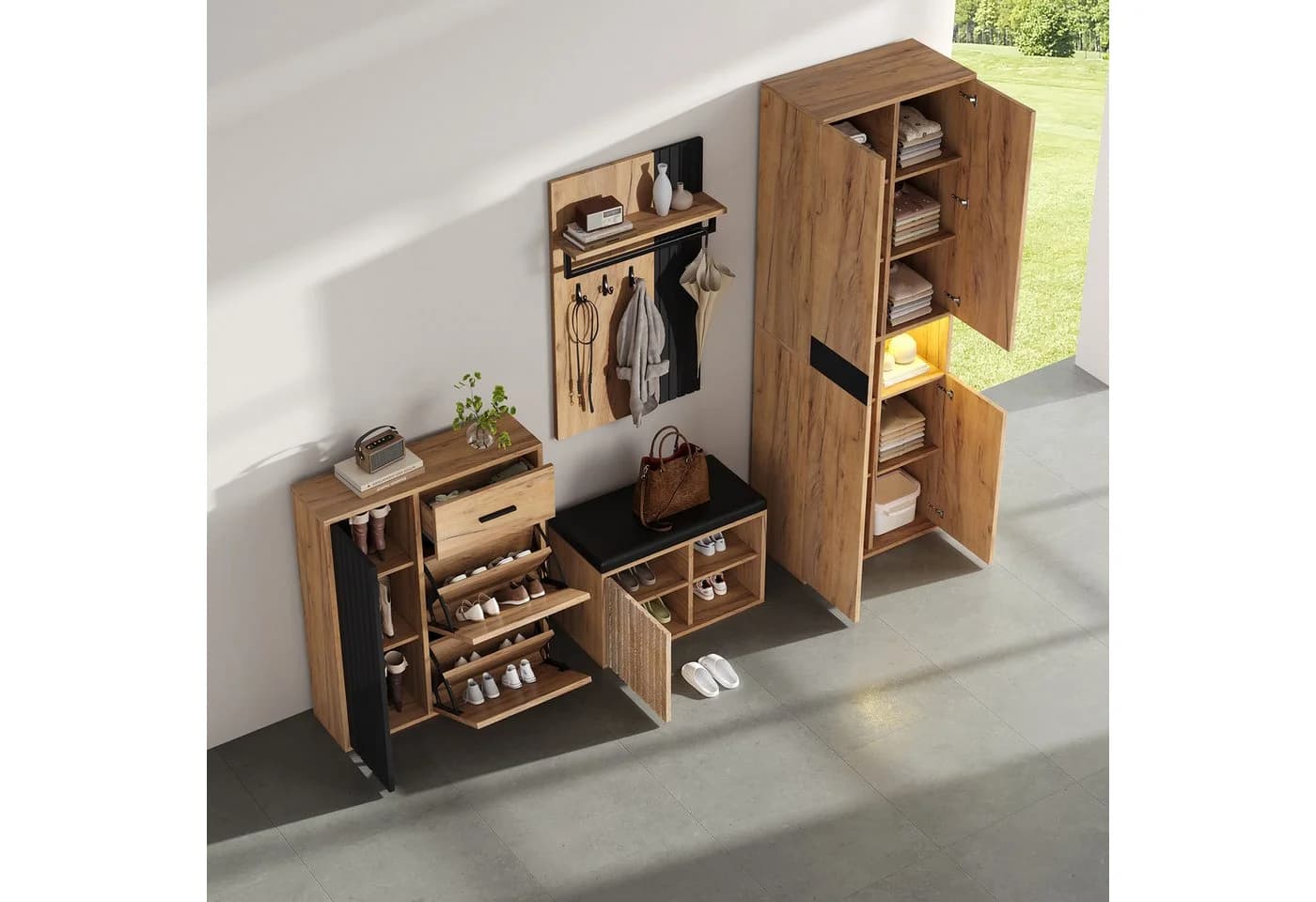 STILVORA Garderoben-Set mit Sitzbank, 4er-Set Wandgarderobe mit Schuhschrank - Bild 4