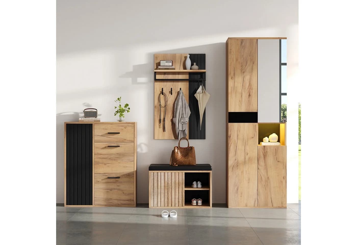 STILVORA Garderoben-Set mit Sitzbank, 4er-Set Wandgarderobe mit Schuhschrank - Bild 5