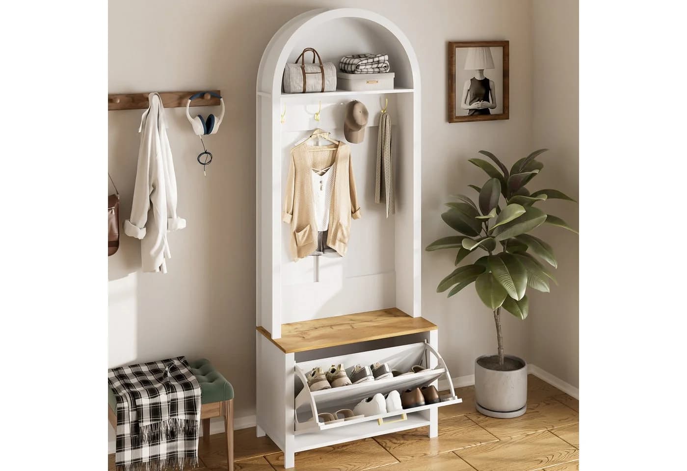 STILVORA Garderobenschrank Holzfarbe + Weiß - Bild 2