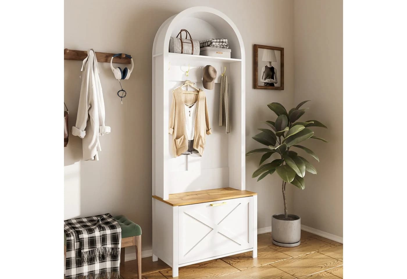 STILVORA Garderobenschrank Holzfarbe + Weiß - Bild 3