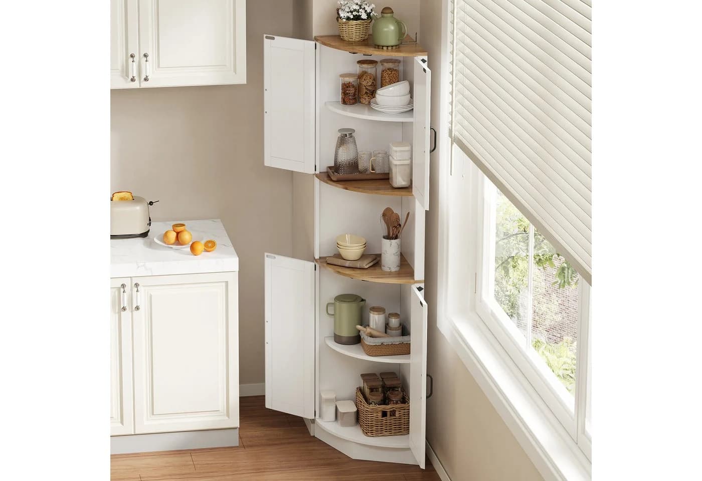 STILVORA Eckschrank mit Metallgriffen, weiß, 5 Staufächer, rustikaler Stil - Bild 2