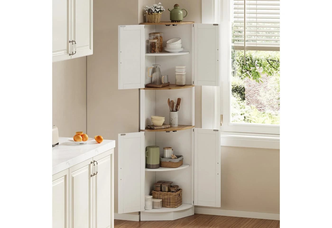 STILVORA Eckschrank mit Metallgriffen, weiß, 5 Staufächer, rustikaler Stil - Bild 3