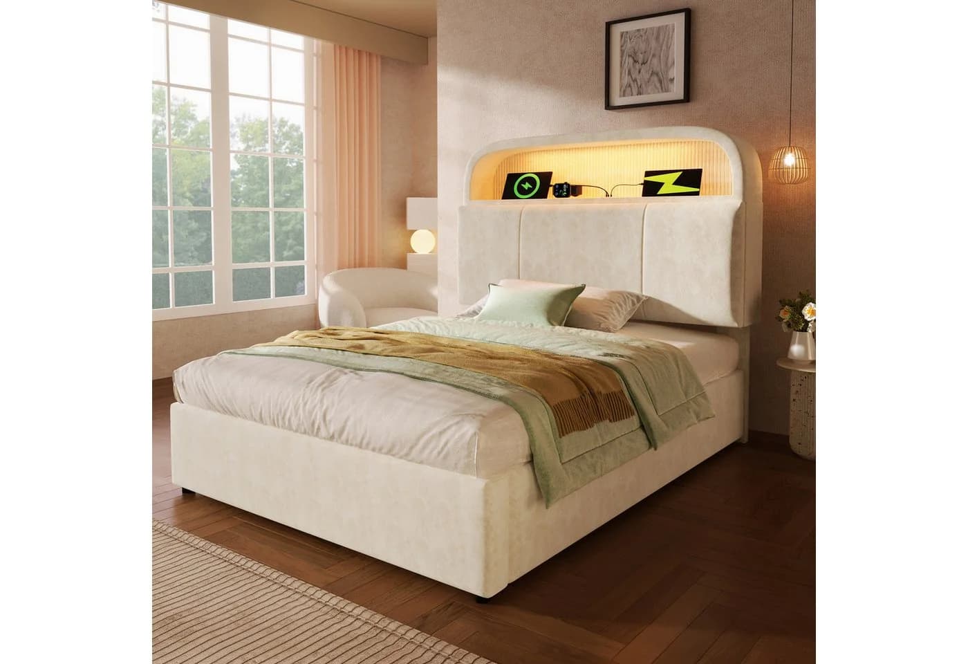 STILVORA Polsterbett 90x200 mit Bettkasten, Stauraumbett Jugendbett mit LED & Ladestation - Bild 3