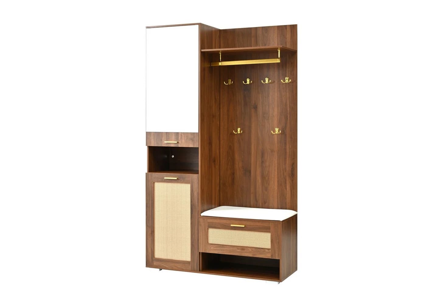 STILVORA Garderoben-Set mit Spiegel, LED & Sitzbank Walnuss/Weiß - Bild 5
