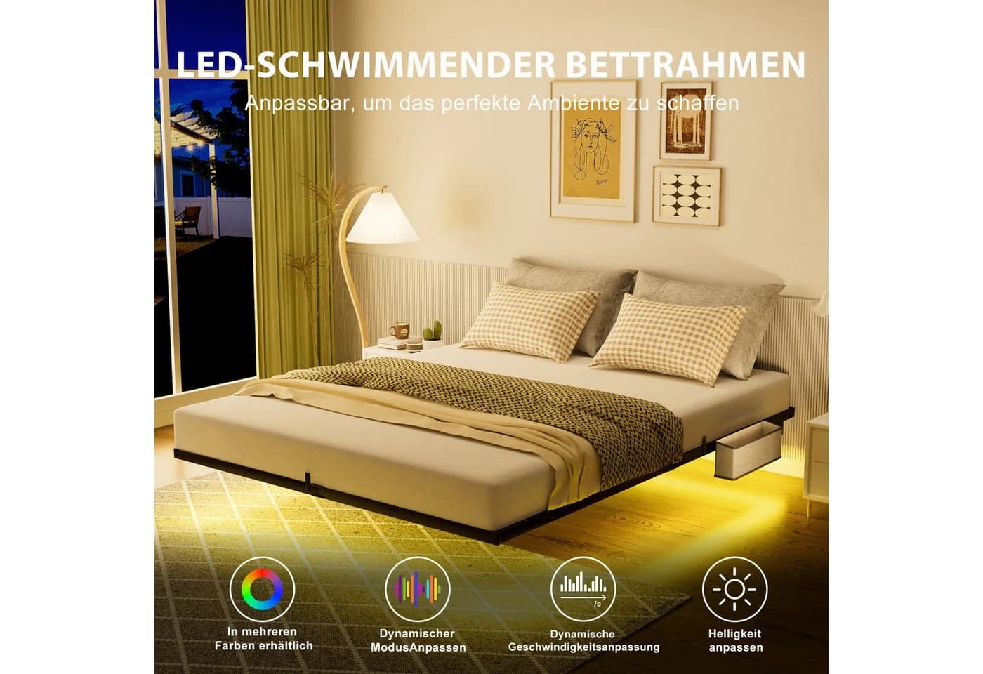 STILVORA Polsterbett 160x200 Schwarz mit LED & Ladestation - Bild 4