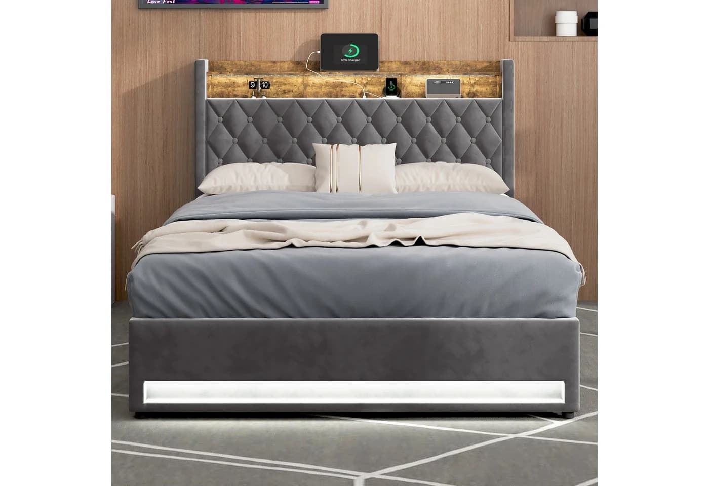 STILVORA Polsterbett mit Bettkasten 160x200 cm USB LED-Licht - Bild 3
