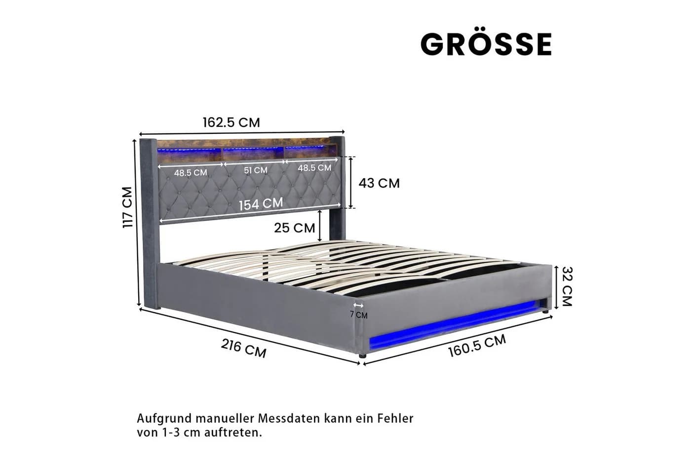 STILVORA Polsterbett mit Bettkasten 160x200 cm USB LED-Licht - Bild 4