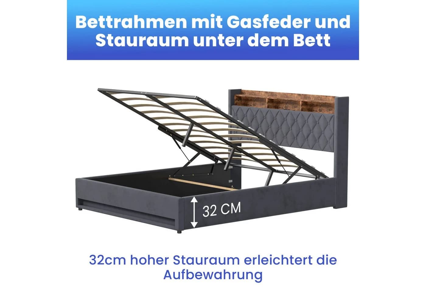 STILVORA Polsterbett mit Bettkasten 160x200 cm USB LED-Licht - Bild 5