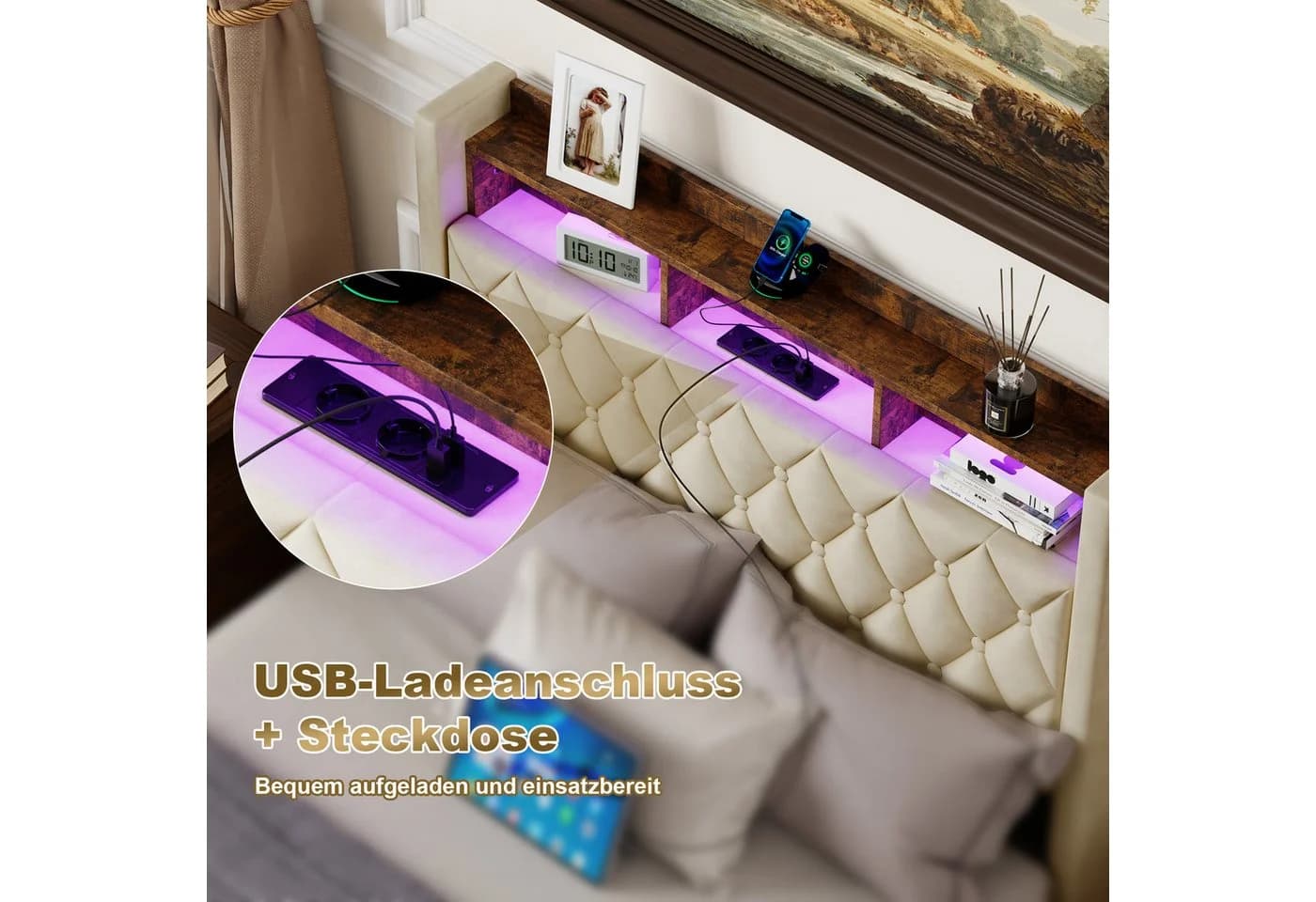 STILVORA Polsterbett mit Bettkasten 140x200 cm USB & LED-Licht - Bild 3