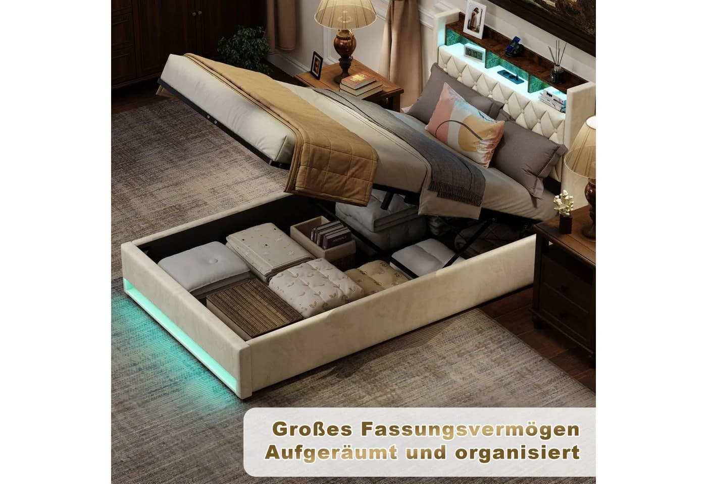 STILVORA Polsterbett mit Bettkasten 140x200 cm USB & LED-Licht - Bild 4