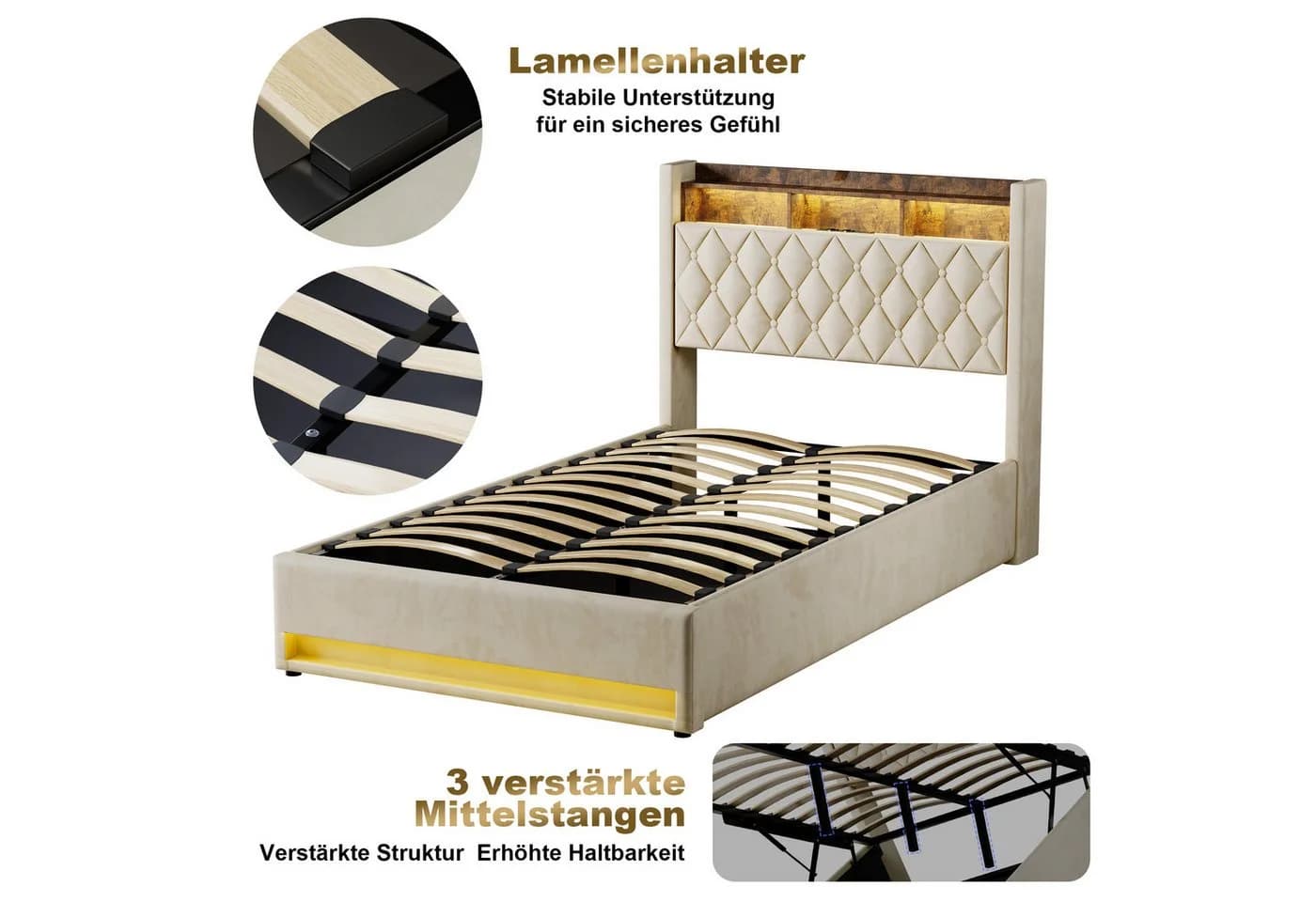STILVORA Polsterbett mit Bettkasten 140x200 cm USB & LED-Licht - Bild 5