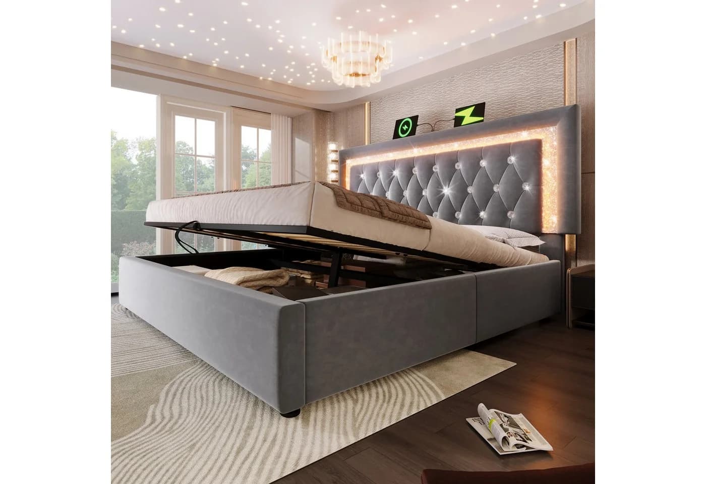 STILVORA Polsterbett Grau mit LED, USB & Bettkasten - Bild 3