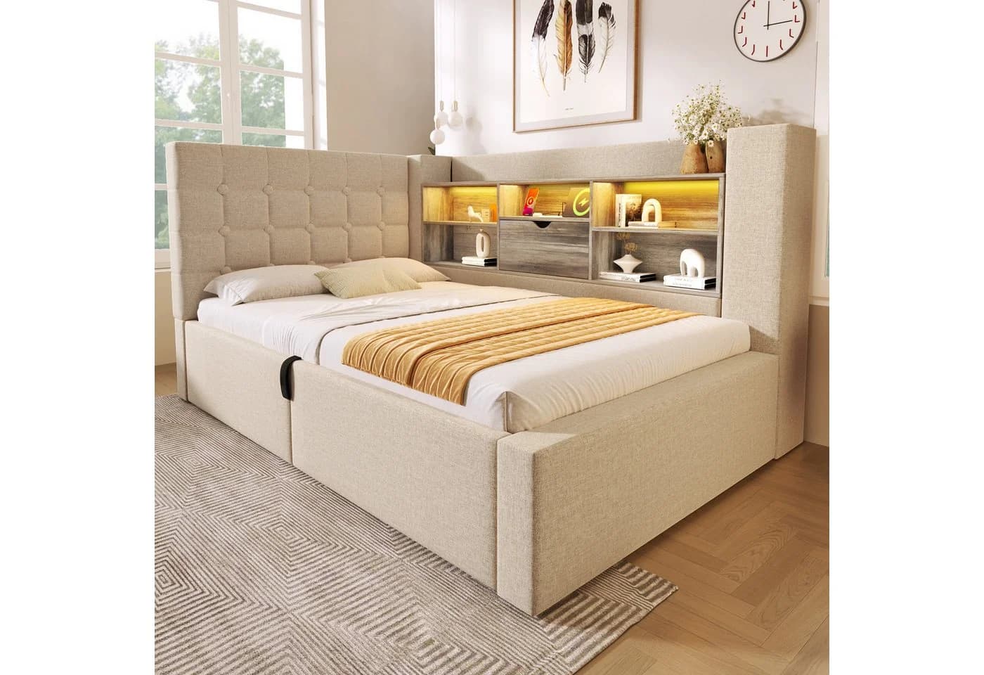 STILVORA Polsterbett Beige mit LED-Kopfteil, USB-Anschluss & Bettkasten - Bild 3