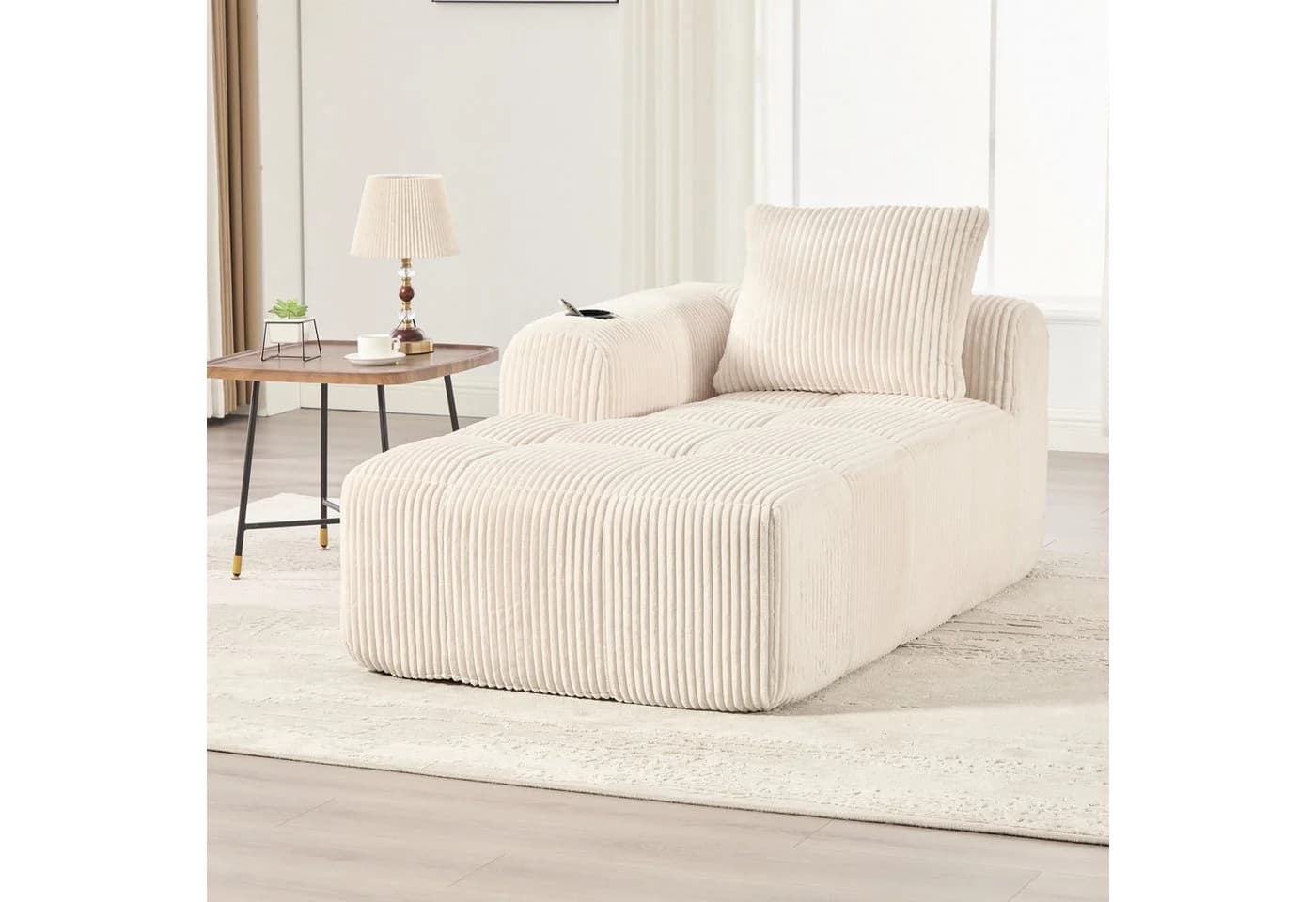STILVORA Sofa Cord Beige mit Seitentasche & Getränkehalter