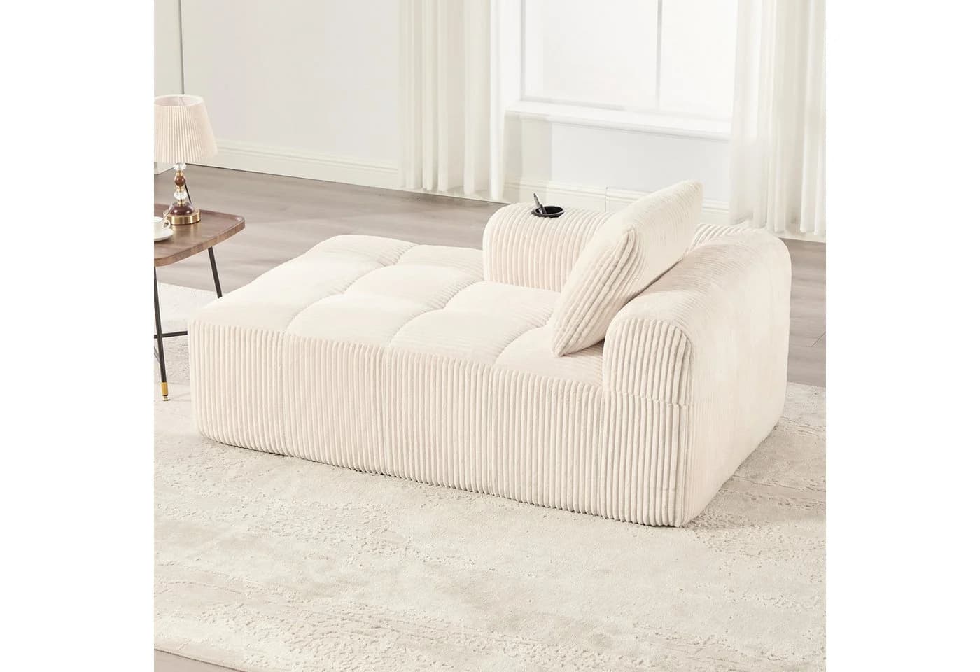 STILVORA Sofa Cord Beige mit Seitentasche & Getränkehalter - Bild 2