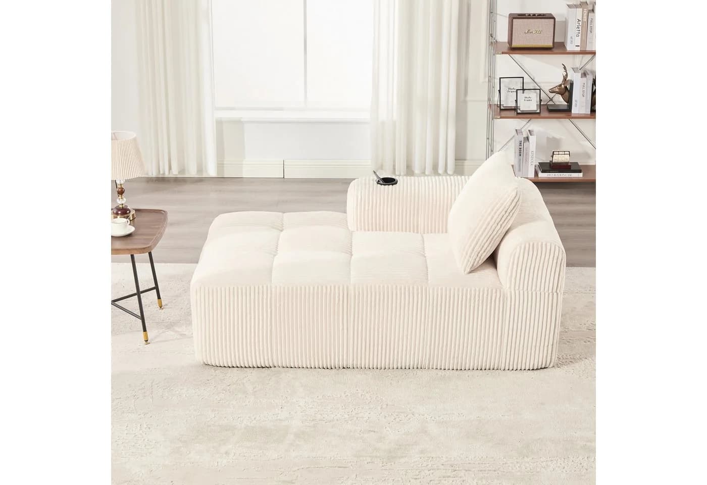 STILVORA Sofa Cord Beige mit Seitentasche & Getränkehalter - Bild 3