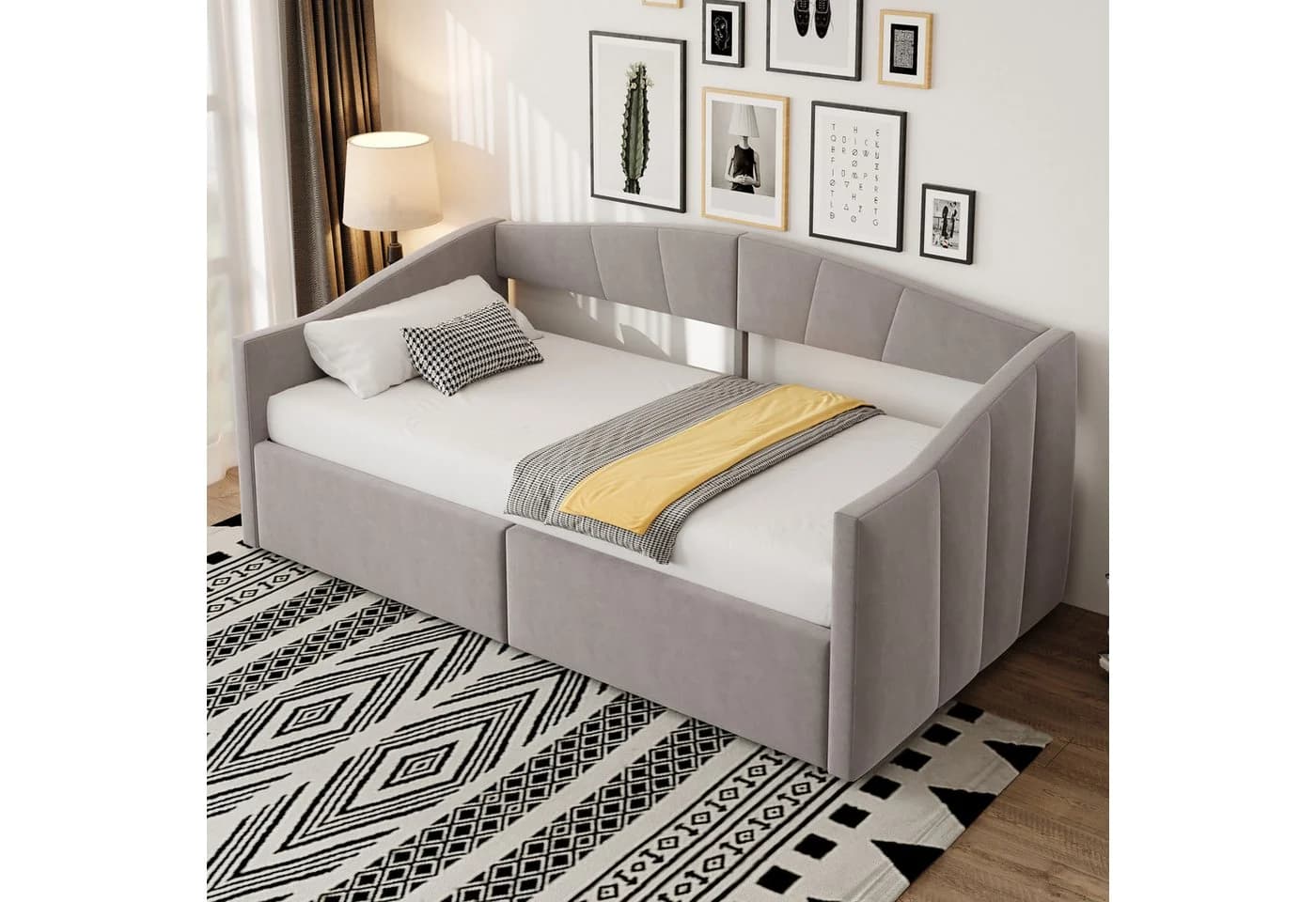 STILVORA Schlafsofa mit Bettkasten und Lattenrost Grau Samt - Bild 3