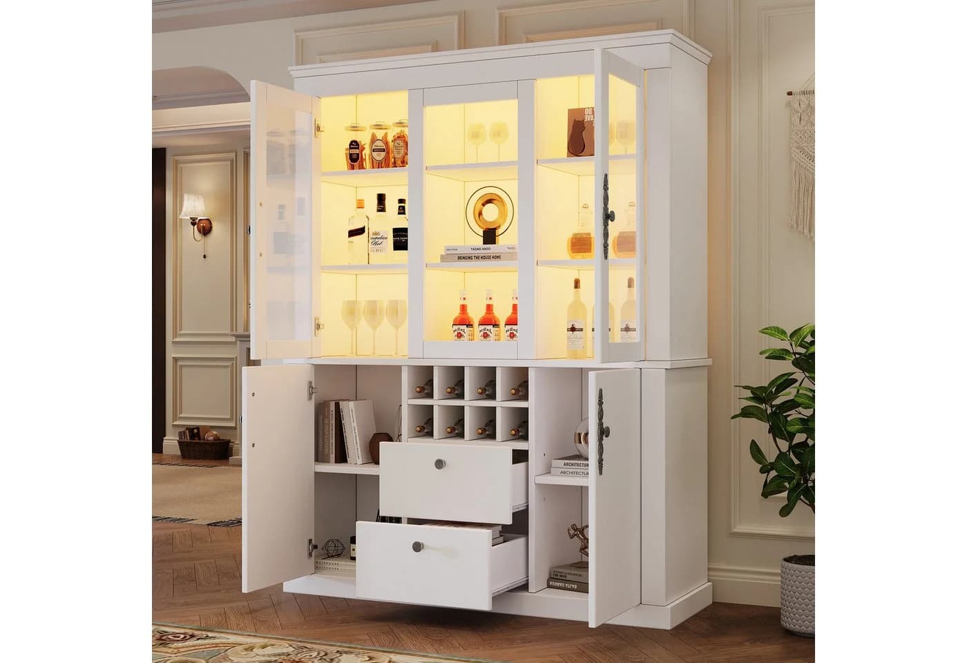 STILVORA Vitrine Weiß mit LED-Beleuchtung, 4 Schranktüren & 2 Schubladen - Bild 2