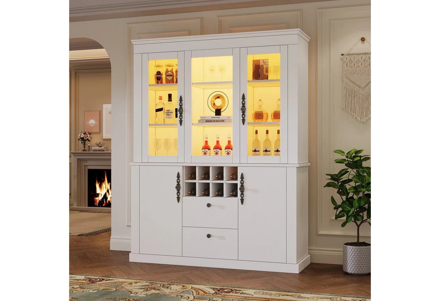 STILVORA Vitrine Weiß mit LED-Beleuchtung, 4 Schranktüren & 2 Schubladen - Bild 3