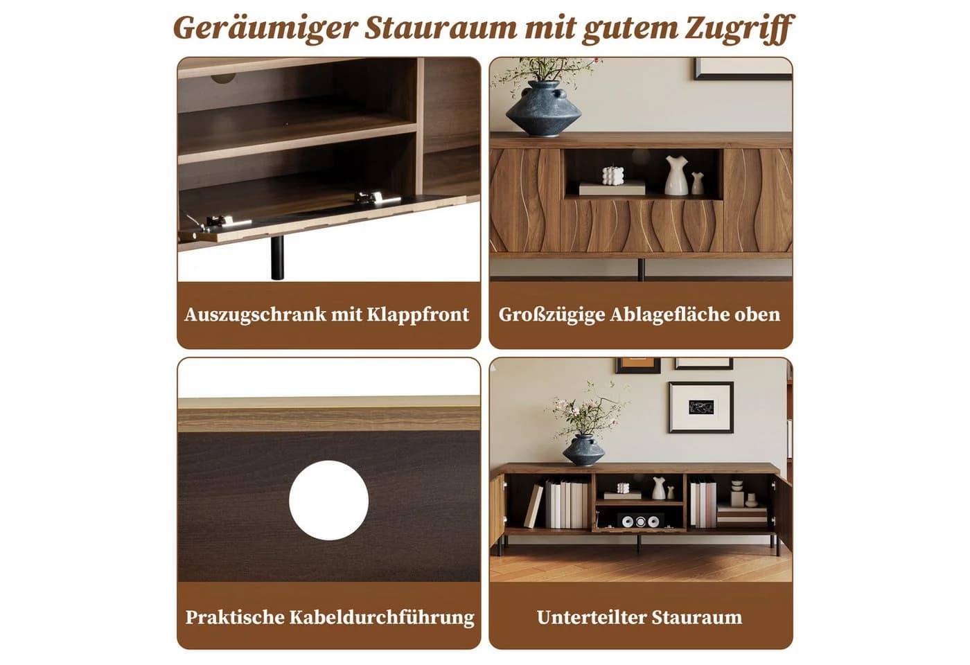 STILVORA Wohnzimmer-Set Couchtisch & TV-Ständer Wellenmuster Holzoptik - Bild 5