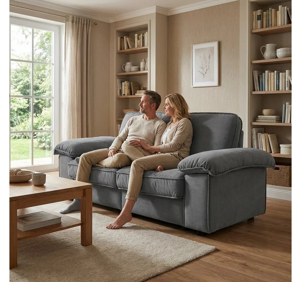 STILVORA Schlafsofa 2 Sitzer Grau mit Stauraum und Taschenfederkern - Bild 5