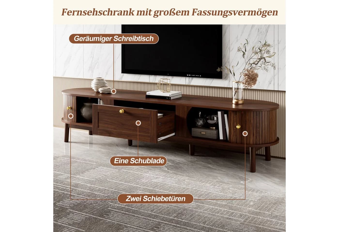 STILVORA TV-Schrank Nussbaum mit Schubladen und Schiebetüren - Bild 4