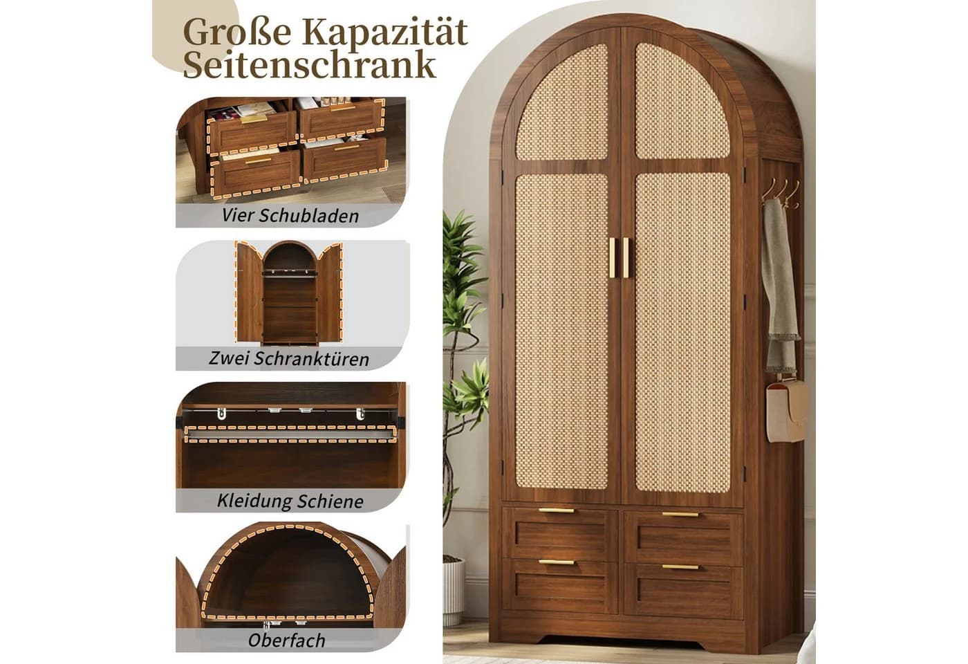 STILVORA Kleiderschrank mit Schubladen Eichenholzfarbe/Nussbaum - Bild 5