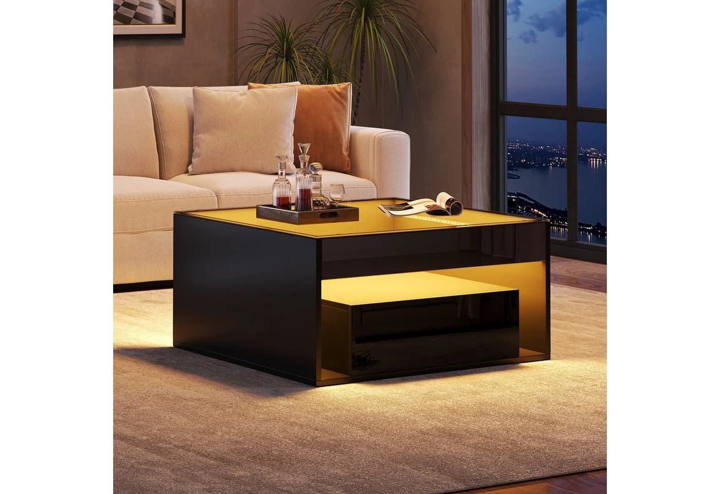 STILVORA Couchtisch Schwarz LED mit Stauraum Hochglanz - Bild 3