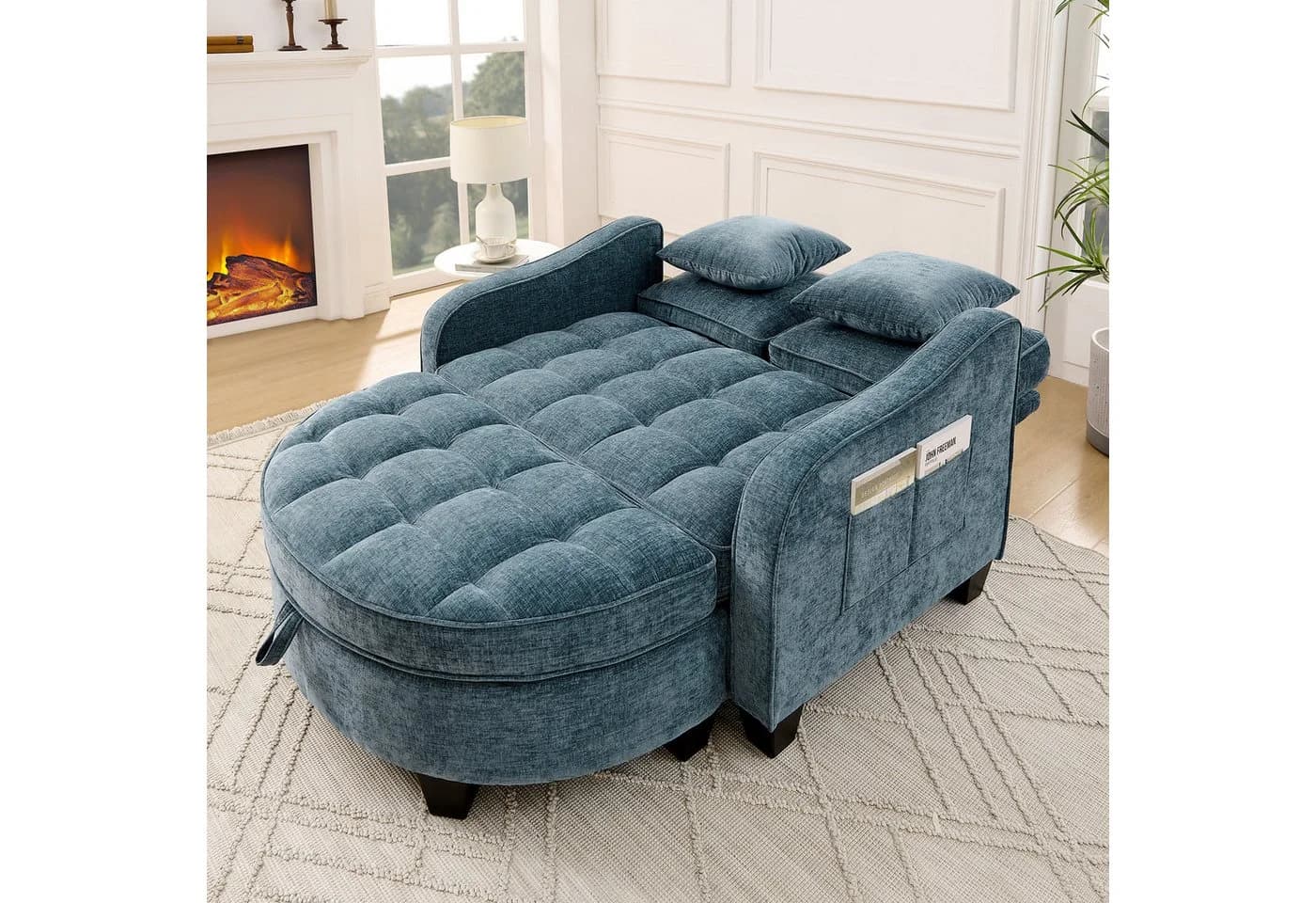 STILVORA Schlafsofa mit Aufbewahrungs-Hocker, Modulares Sofa Relaxsofa aus Chenille - Bild 3