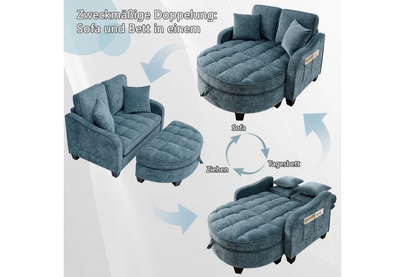 STILVORA Schlafsofa mit Aufbewahrungs-Hocker, Modulares Sofa Relaxsofa aus Chenille - Bild 4