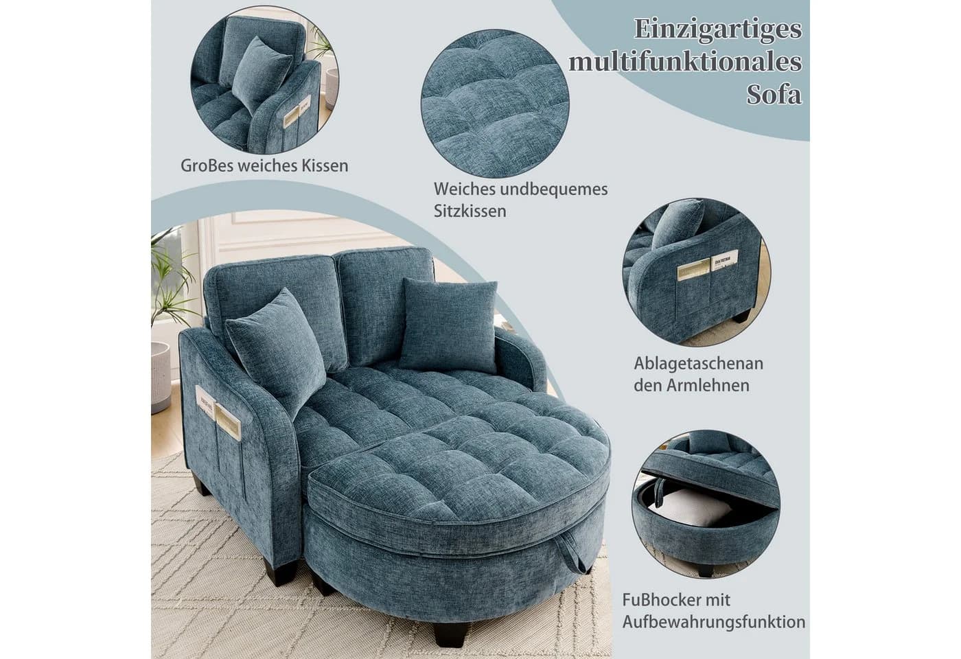 STILVORA Schlafsofa mit Aufbewahrungs-Hocker, Modulares Sofa Relaxsofa aus Chenille - Bild 5