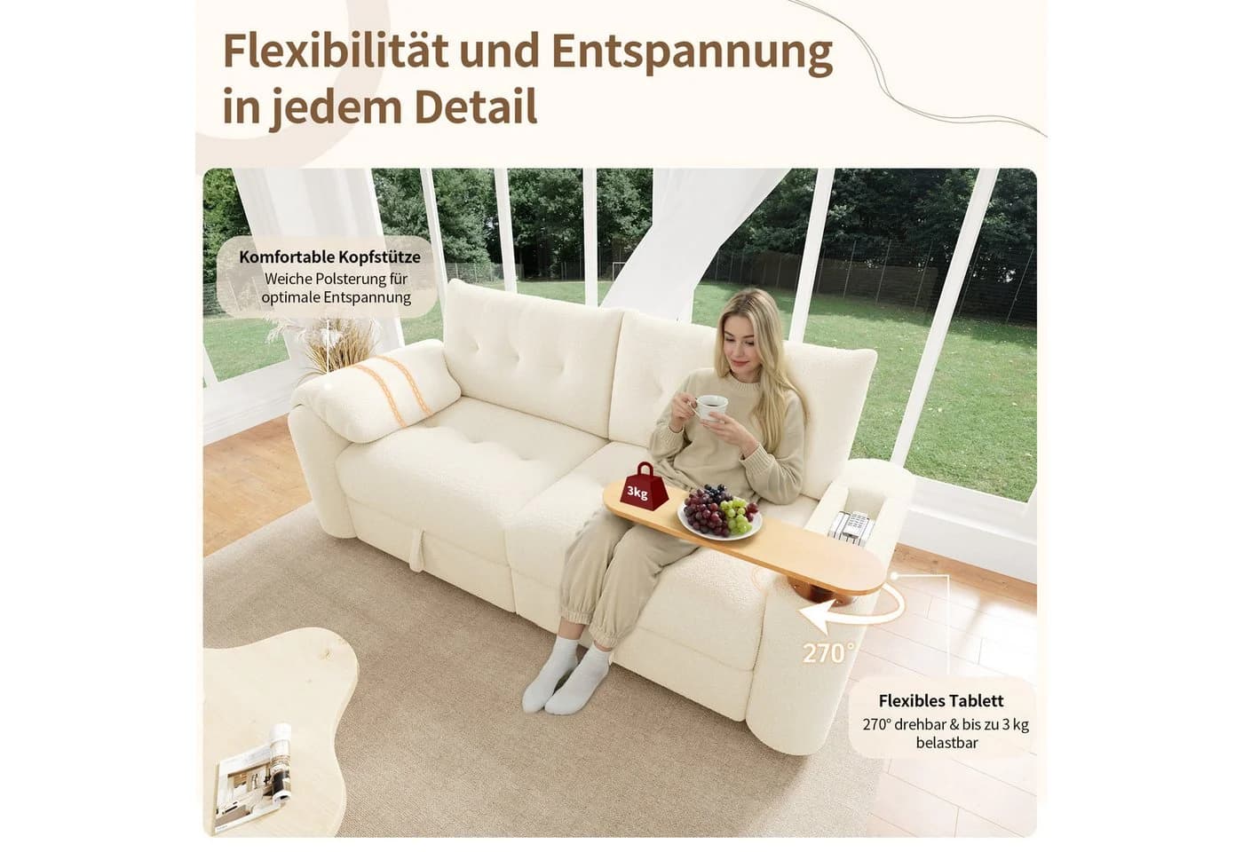 STILVORA Schlafsofa 3-Sitzer Relaxsofa Beige mit Stauraum - Bild 4