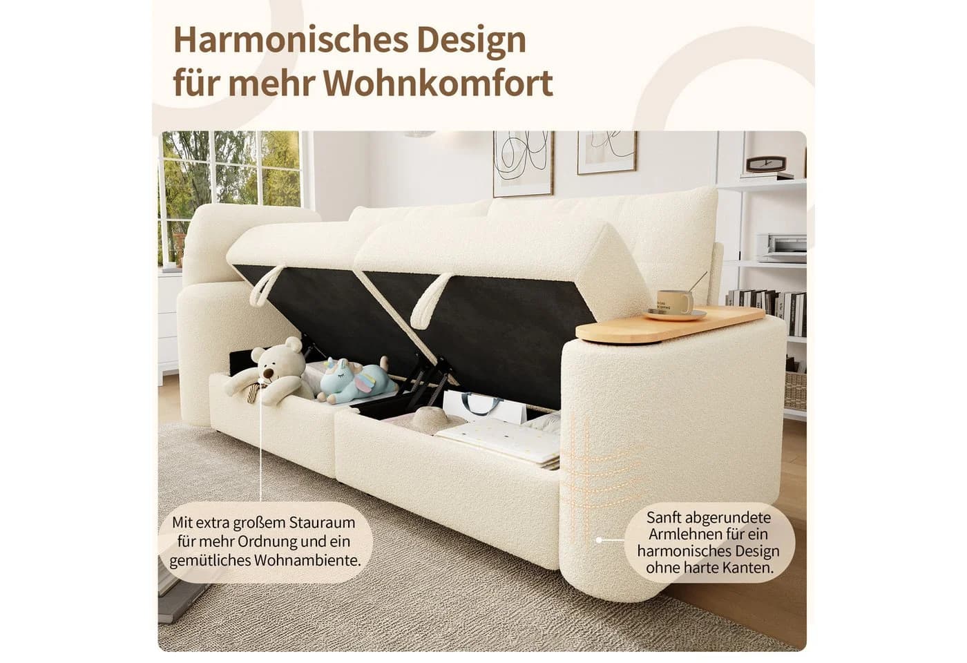 STILVORA Schlafsofa 3-Sitzer Relaxsofa Beige mit Stauraum - Bild 5