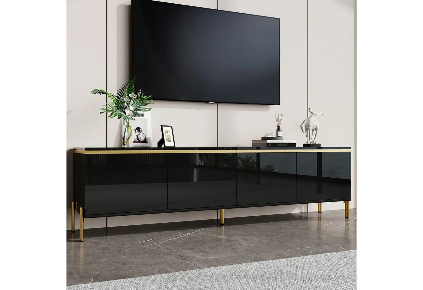 STILVORA TV-Schwarz 170cm mit Stauraum und Goldkanten - Bild 3