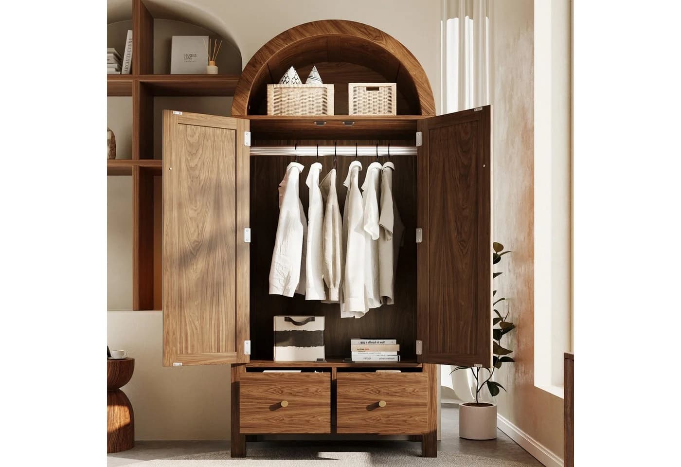 STILVORA Kleiderschrank Landhausstil Walnuss 2 Türen