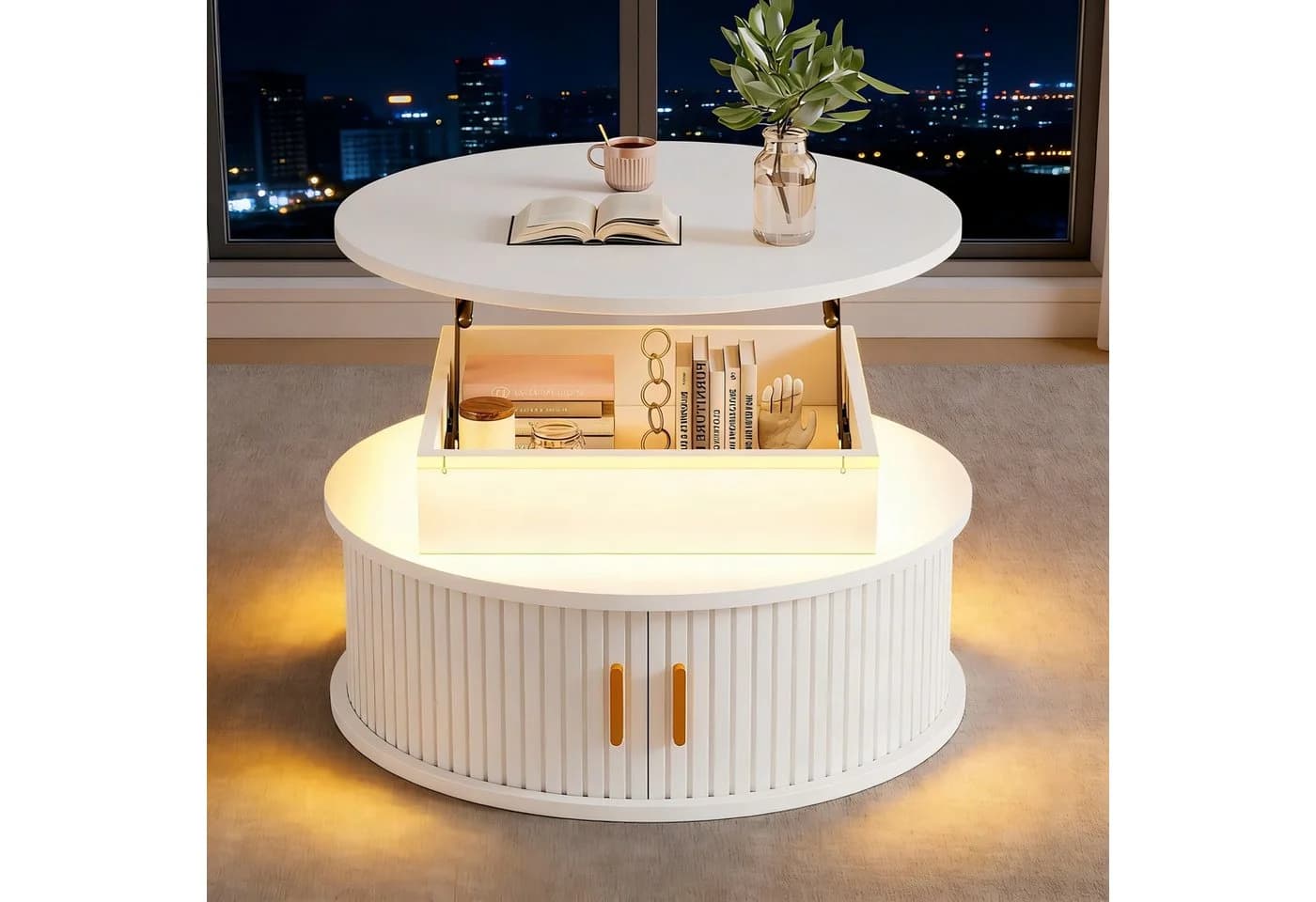STILVORA Couchtisch höhenverstellbar mit LED-Beleuchtung und Stauraum