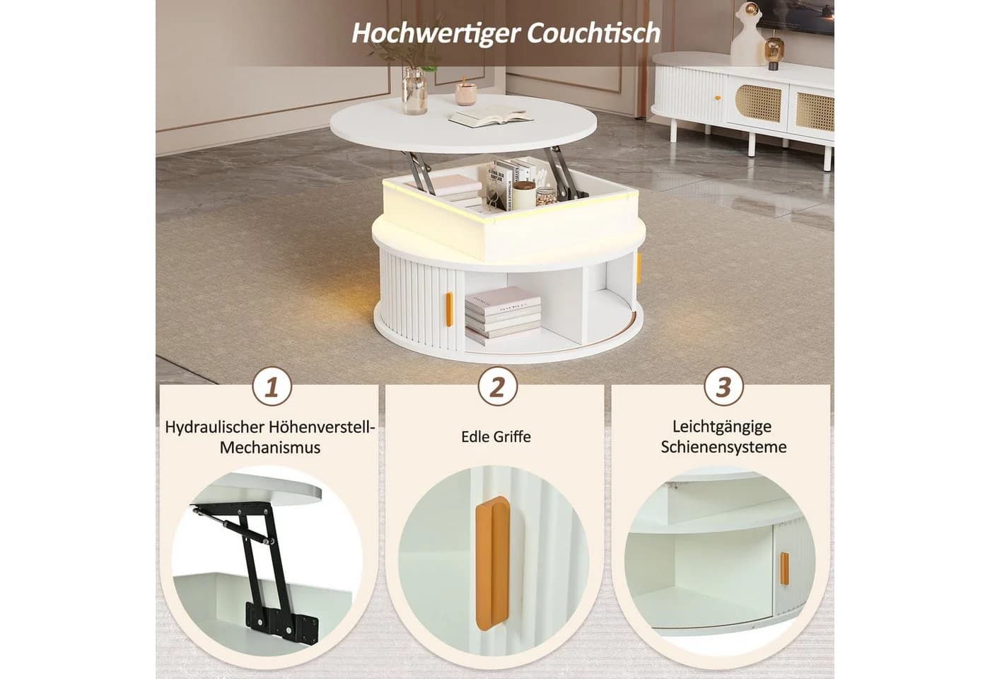 STILVORA Couchtisch höhenverstellbar mit LED-Beleuchtung und Stauraum - Bild 4