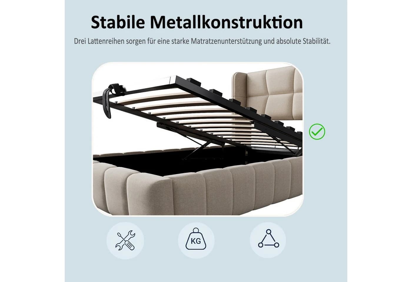 STILVORA Polsterbett 90x200 mit Bettkasten Beige Metall - Bild 5
