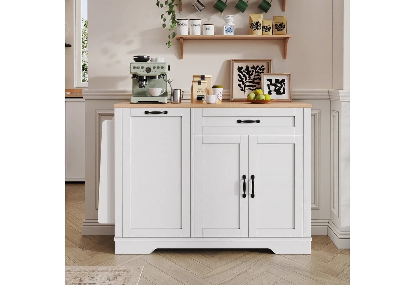 STILVORA Sideboard Weiß Holzoptik 3 Türen Schublade
