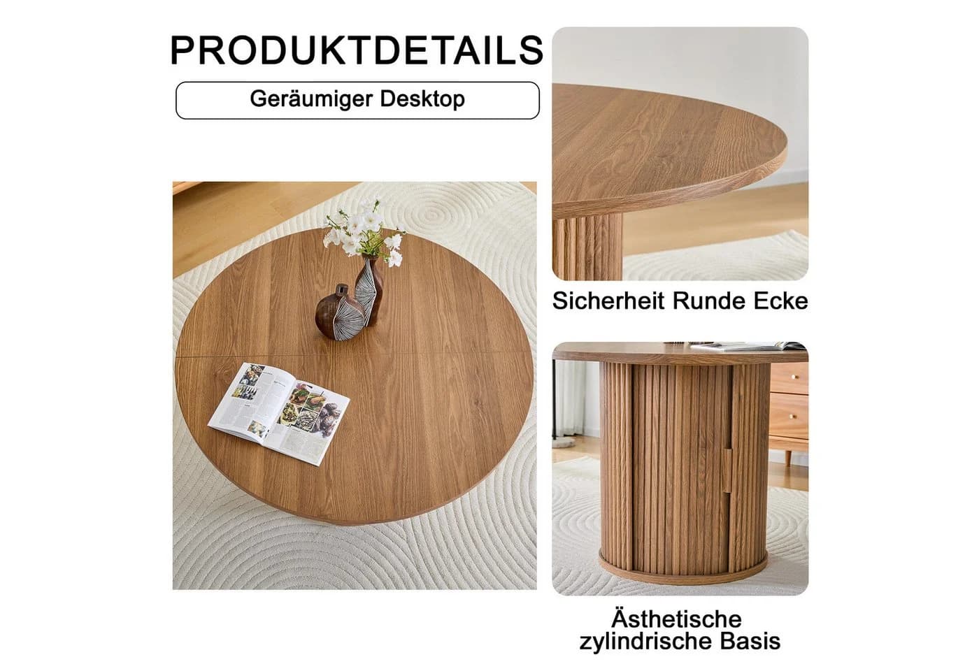 STILVORA Runder Esstisch Walnuss Landhausstil 120 cm - Bild 5